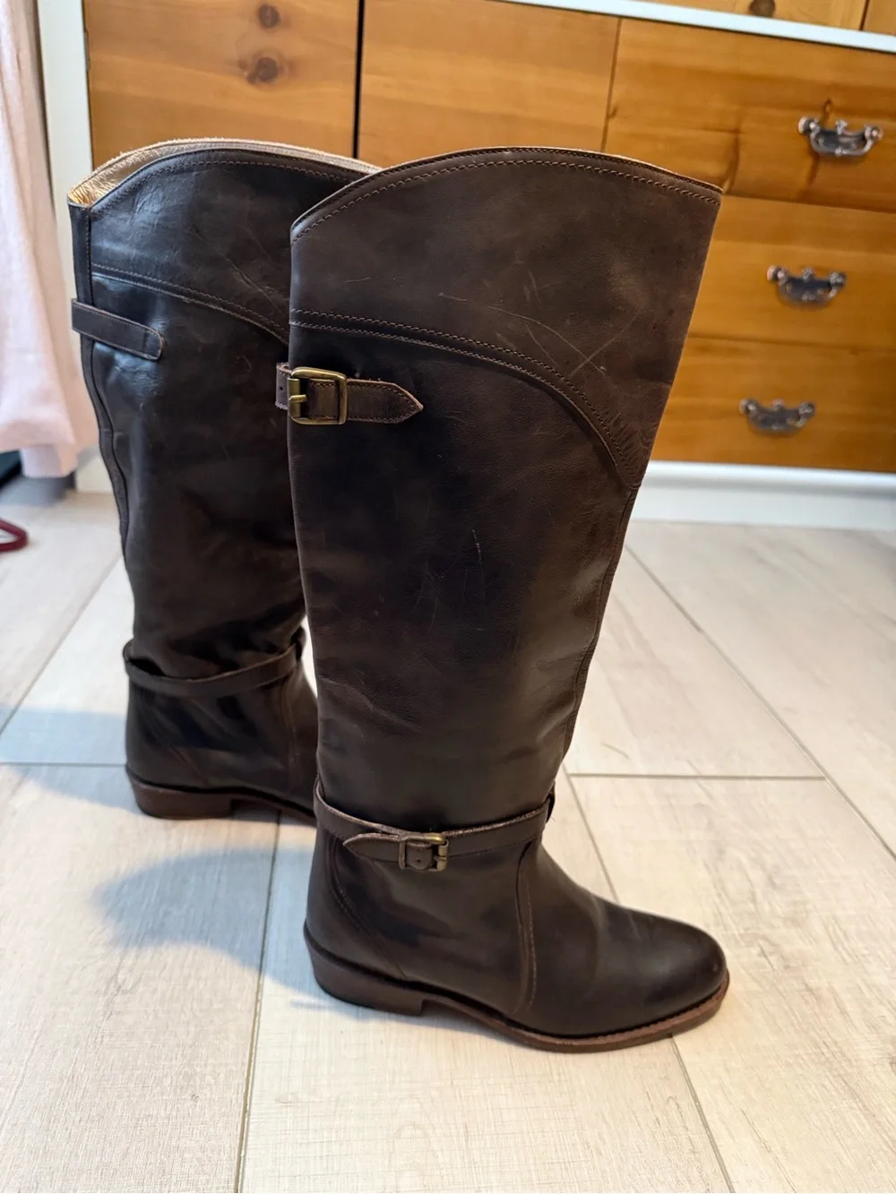 Women's Frye Tall Leather Riding Boots - Dark Brown